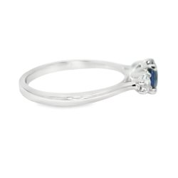Platinum Blue Sapphire and Diamond Trilogy Ring Size N