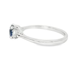 Platinum Blue Sapphire and Diamond Trilogy Ring Size N