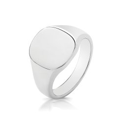 Silver Rhodium Plated Cushion Signet Ring 