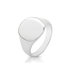 Silver Rhodium Plated Round Signet Ring 