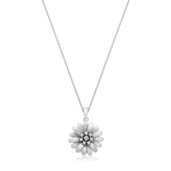 Silver Rhodium Cz Set Sunflower Pendant / Chain 