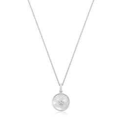Silver Rhodium Cz Set Mother Of Pearl Pendant / Chain 