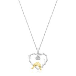 Silver Rhodium Cz Set Heart / Doves  Pendant 