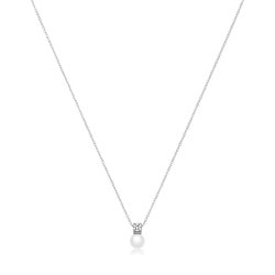 Silver Rhodium Plated Fresh Water Pearl/cz Necklet 6mm 