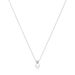 Silver Rhodium Plated Fresh Water Pearl/cz Necklet 7mm 