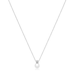 Silver Rhodium Plated Fresh Water Pearl/cz Necklet 8mm 