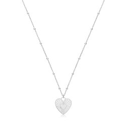 Silver Rolo & Bead Heart Sunburst Necklet 