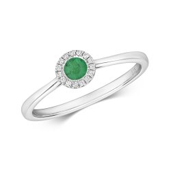 Diamond And Emerald Halo Ring In 9ct White Gold 