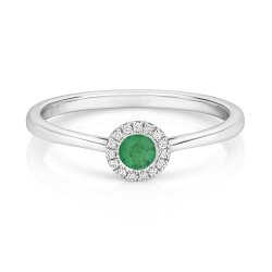 Diamond And Emerald Halo Ring In 9ct White Gold 