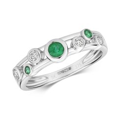 Diamond And Emerald Ring In 9ct White Gold 