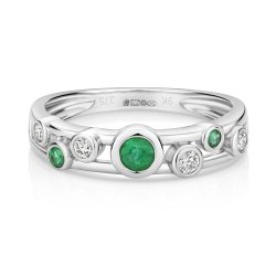 Diamond And Emerald Ring In 9ct White Gold 