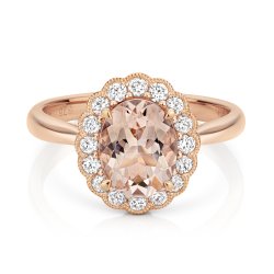 Diamond And Morganite Ring In 9ct Rose Gold 