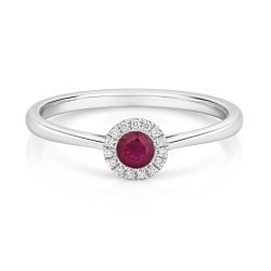Diamond And Ruby Halo Ring In 9ct White Gold 