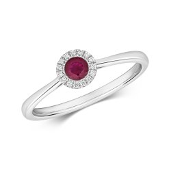 Diamond And Ruby Halo Ring In 9ct White Gold 