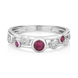 Diamond And Ruby Ring In 9ct White Gold 