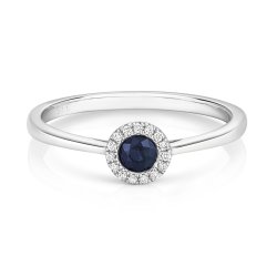 Diamond And Sapphire Halo Ring In 9ct White Gold 