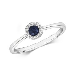 Diamond And Sapphire Halo Ring In 9ct White Gold 