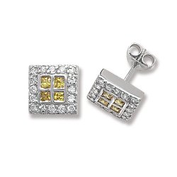 Silver Yel & Wht Cz Bling Studs 