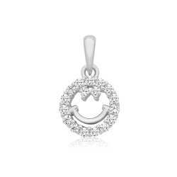 Silver Rhodium Cz Set Smiley Face Pendent 