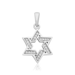 Silver Rhodium Cz Set Star Of David Pendent 