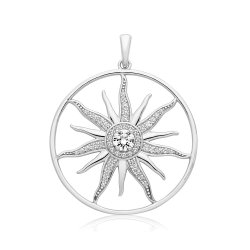 Silver Rhodium Cz Set Sun Pendent 