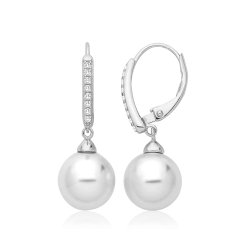 Silver Rhodium Pearl Drop Earrings 