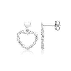 Silver Rhodium Twist Heart Earrings 