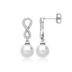 Silver Rhodium Infinity Pearl Earrings 