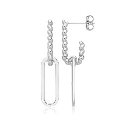 Silver Rhodium  Paper Clip Drop Earrings 