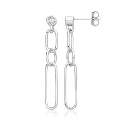 Silver Rhodium  Paper Clip Drop Earrings 