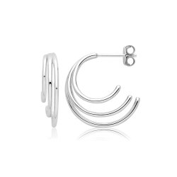 Silver Rhodium Tripple Hoop Studs Earrings 