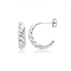 Silver Rhodium Twist Dome Stud Earrings 