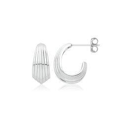 Silver Rhodium Ribbed Dome Earrings 