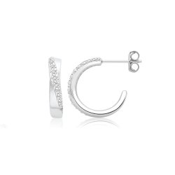 Silver Rhodium Cz Set Twisted Hoop Earrings 