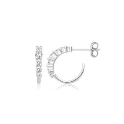 Silver Rhodium Cz Set Hoop Stud Earrings 