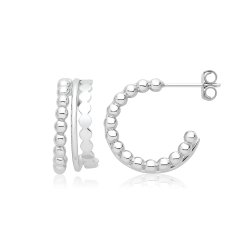 Silver Rhodium Tripple Hoop Studs Earrings 