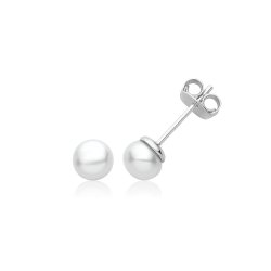 Silver Rhodium Pearl Studs Earrings 7mm 