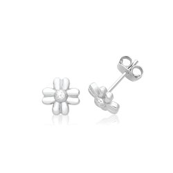 Silver Rhodium Flower Stud Earrings 