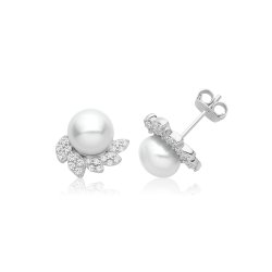 Silver Rhodium Pearl Earrings 