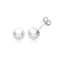 Silver Rhodium Pearl Studs Earrings 8mm 