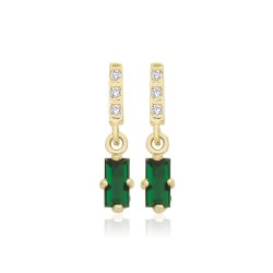 9ct Yellow Gold Emerald Green Cz Baguette Drop Studs 