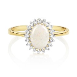 Diamond & Opal Oval Cluster Ring In 9ct Gold 