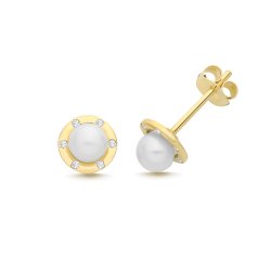 9ct Yel Gold Freshwater Pearl & Cz Studs 