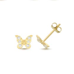 9ct Yel Gold Cz Butterfly Studs 
