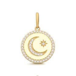 9ct Yel Gold Cz Moon & Star Disc Charm 