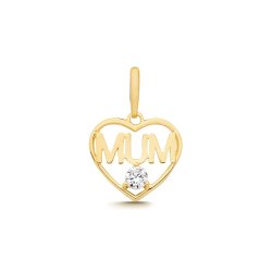 9ct Yel Gold Cz Mum Heart Charm 