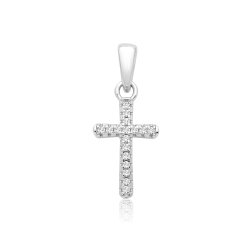 Silver Rhodium Cz Set Cross Pendant 