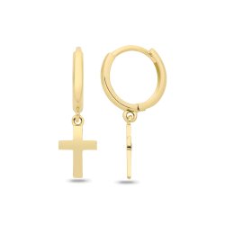 9ct Yel Gold Huggy Cross Drop Earrings 