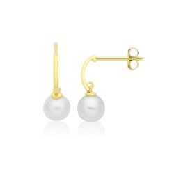 9ct Yel Gold Freshwater Pearl Half-hoop Earrings 