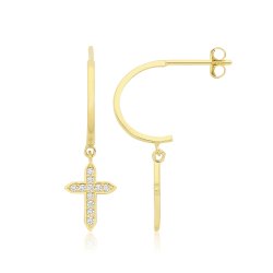 9ct Yel Gold Cz Half-hoop Cross Earrings 